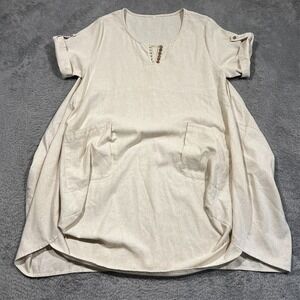 Minibee Linen Blend Oversized Tunic Dress Pockets Artsy Minimalist Women M